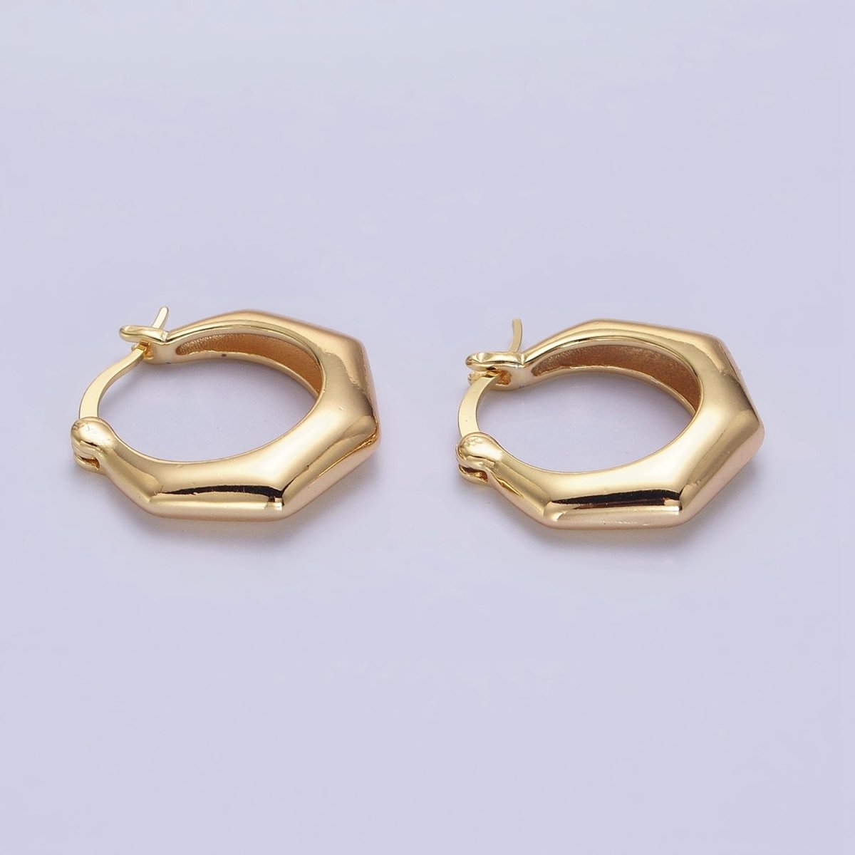 16K Gold Filled 20mm Hexagonal Dome French Lock Latch Earrings in Gold & Silver | AB1472 AB1473 - DLUXCA