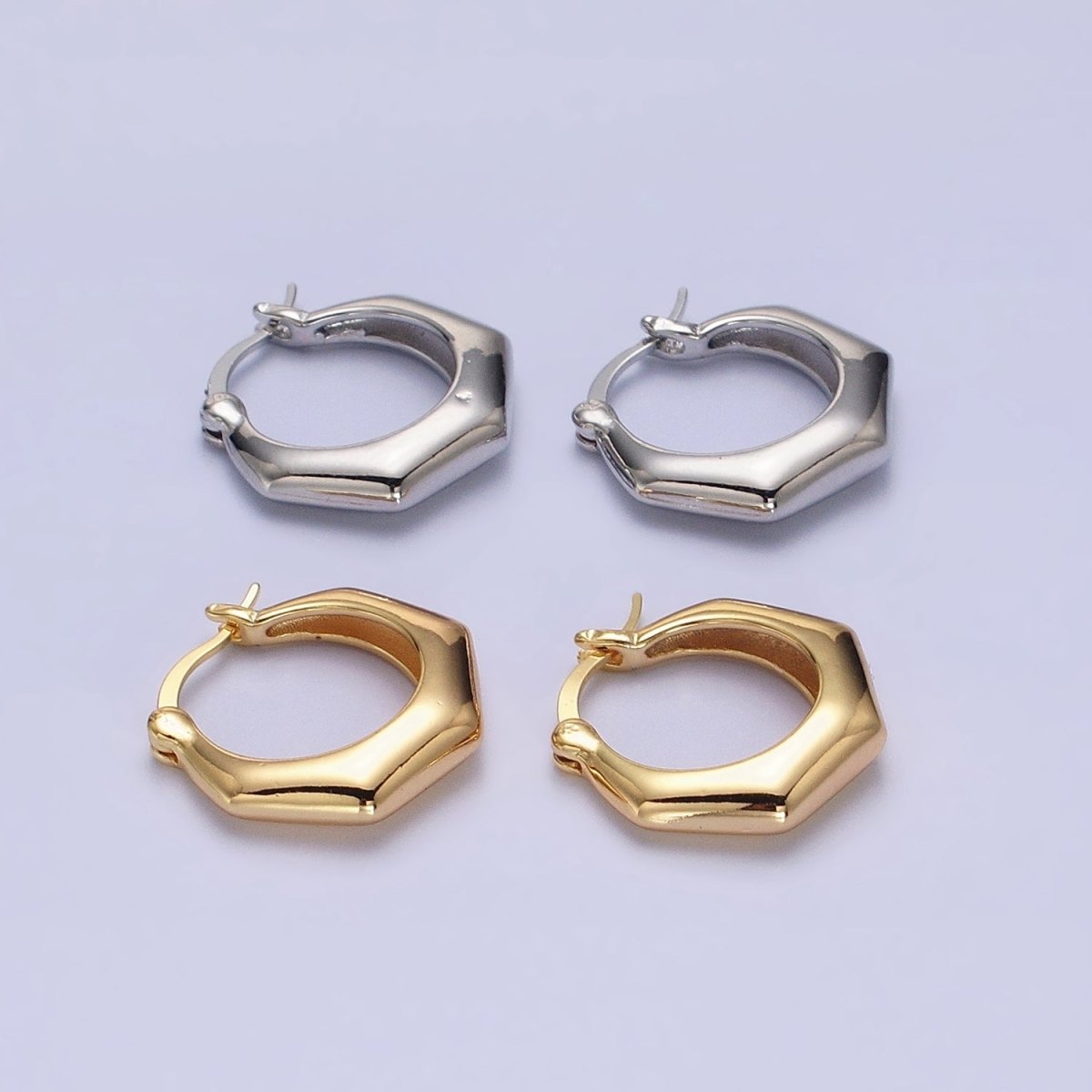 16K Gold Filled 20mm Hexagonal Dome French Lock Latch Earrings in Gold & Silver | AB1472 AB1473 - DLUXCA