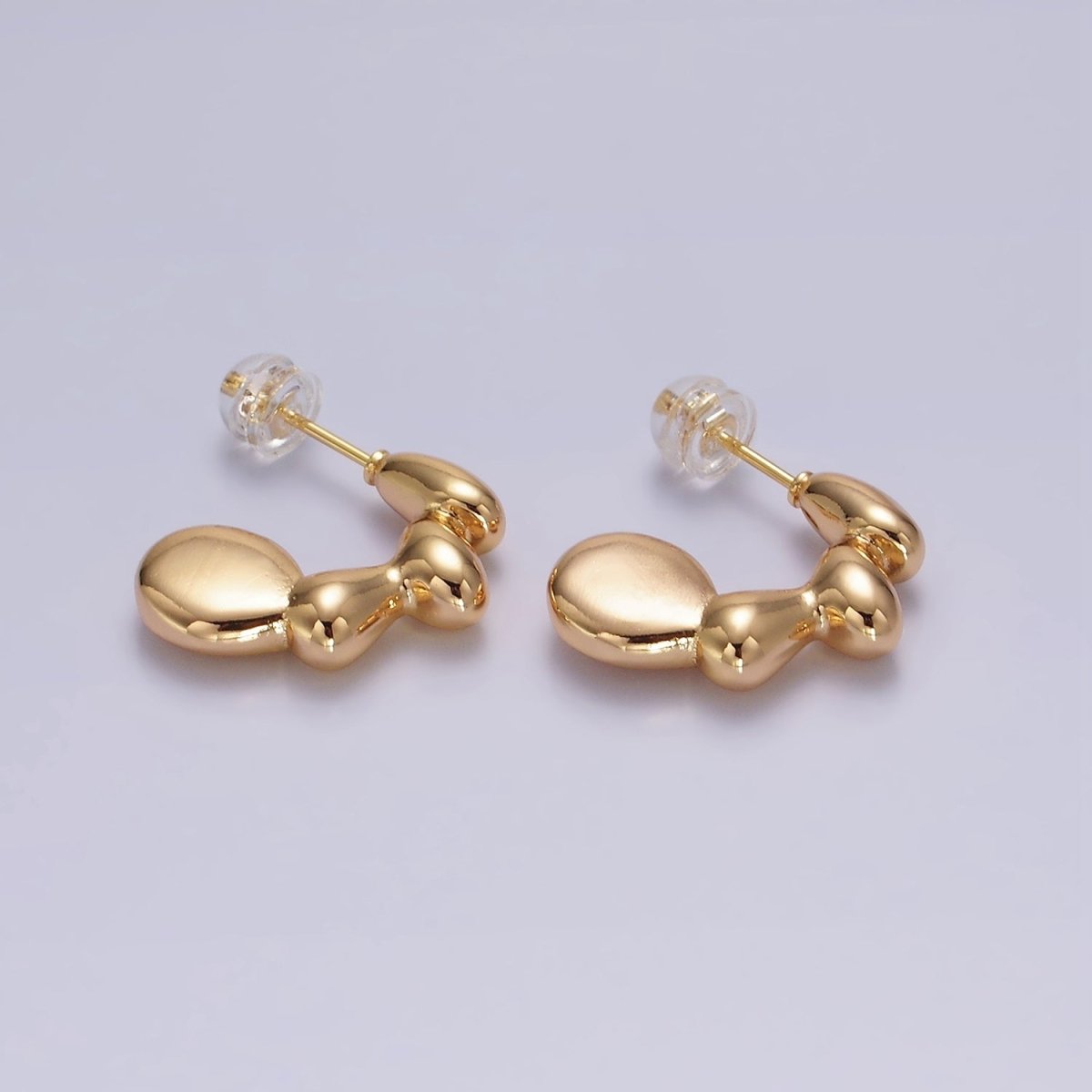 16K Gold Filled 20mm Molten Bubble Beaded C-Shaped Hoop Earrings | AE896 - DLUXCA