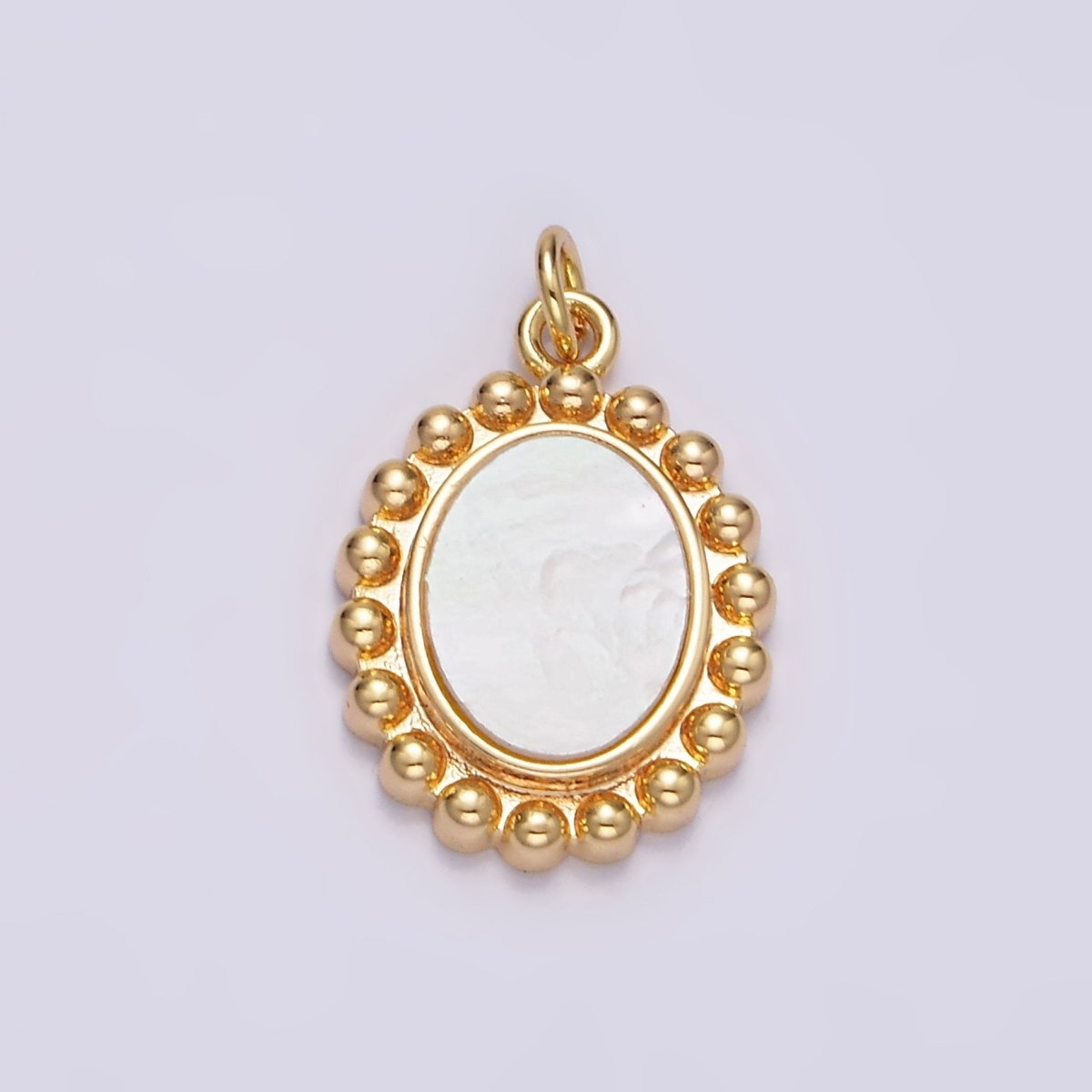 16K Gold Filled 20mm Shell Pearl Oval Dotted Outline Charm | N1498 - DLUXCA