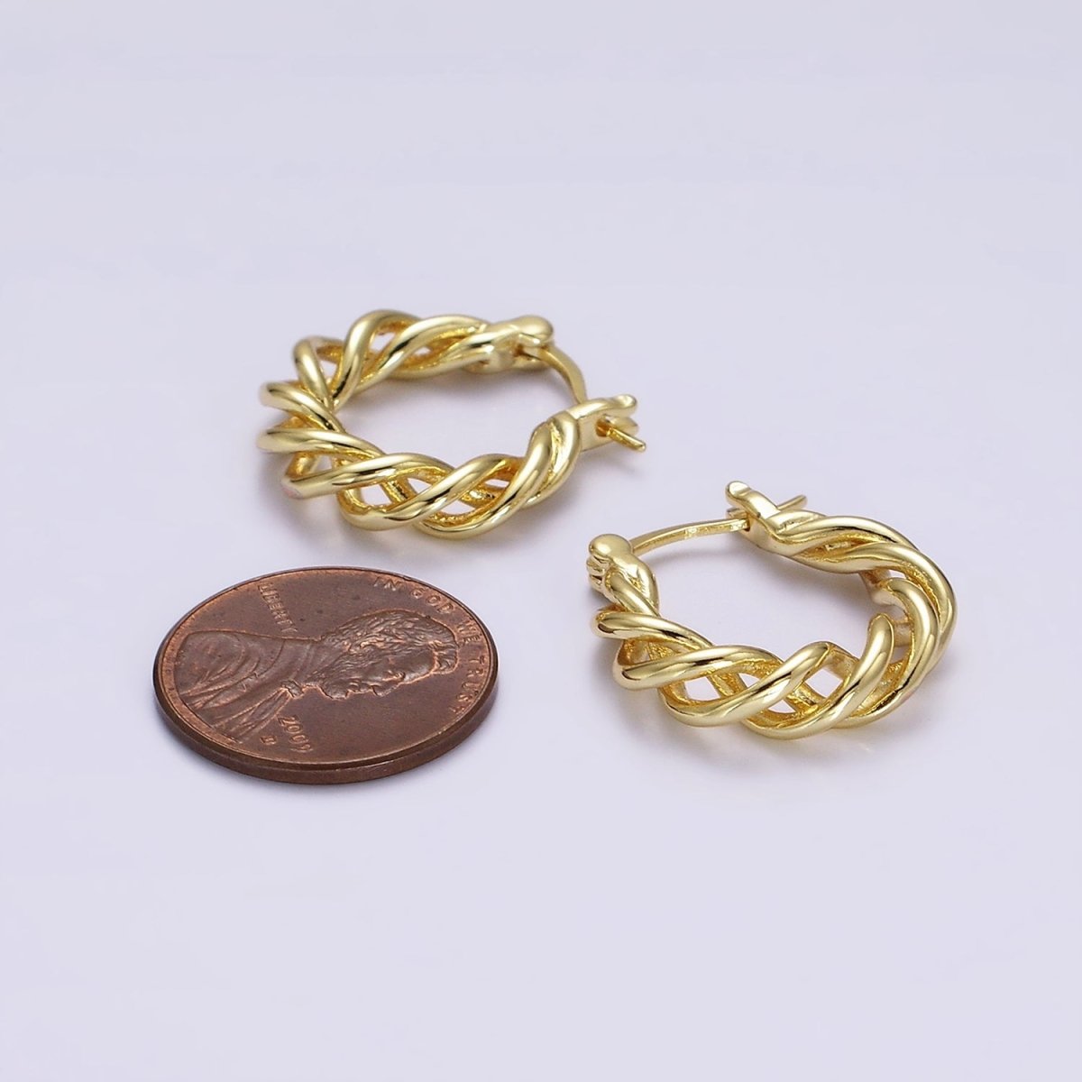 16K Gold Filled 20mm Twisted Earring Statement Rope French Lock Latch Hoop Earrings | AE632 - DLUXCA