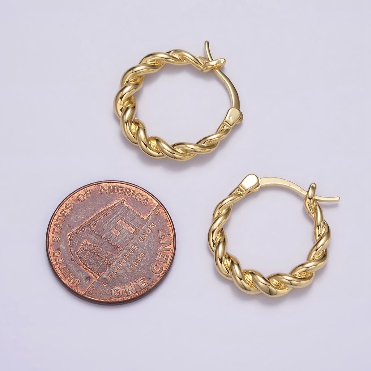 16K Gold Filled 20mm Twisted Rope French Lock Latch Hoop Earrings | AE602 - DLUXCA