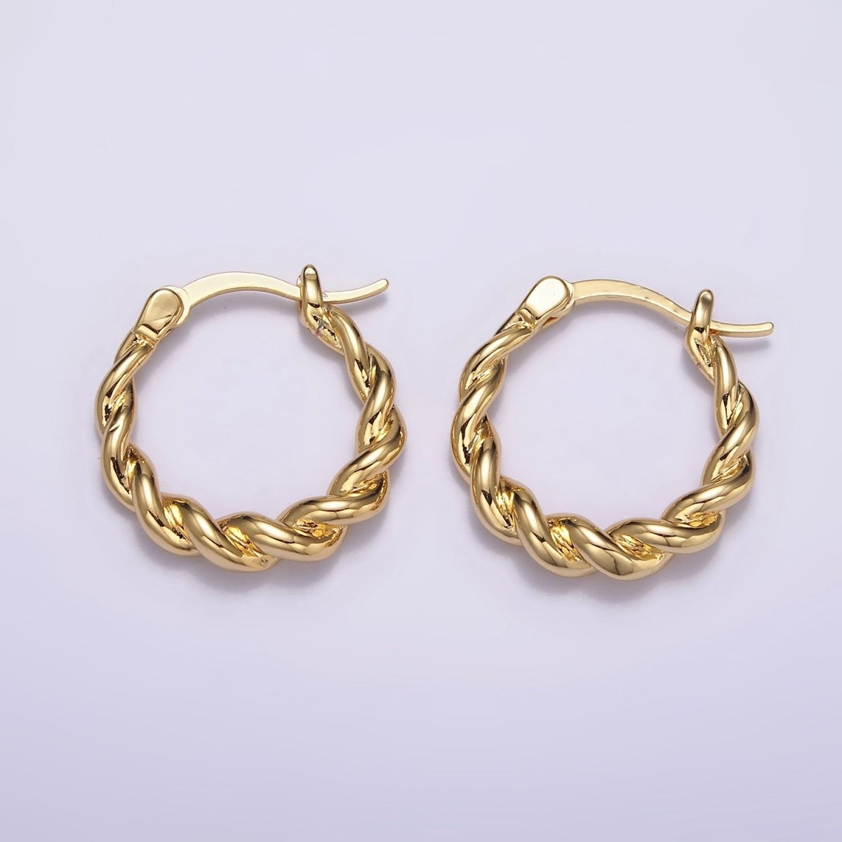 16K Gold Filled 20mm Twisted Rope French Lock Latch Hoop Earrings | AE602 - DLUXCA