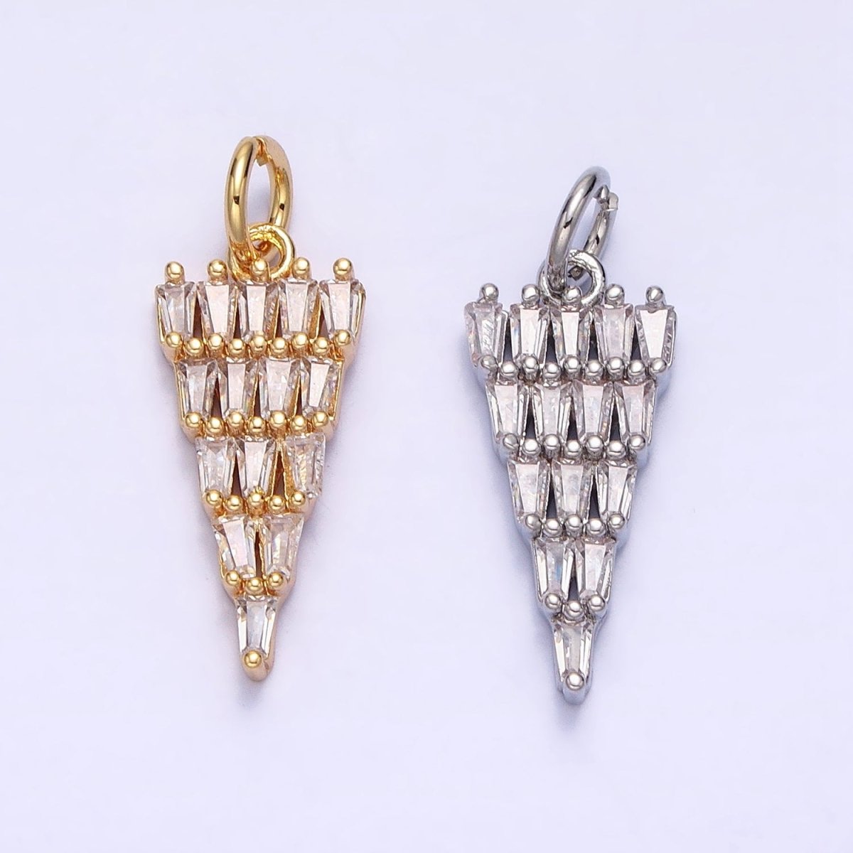 16K Gold Filled 21.5mm Triangle Baguette Clear CZ Charm in Gold & Silver | AC1223 AC1224 - DLUXCA