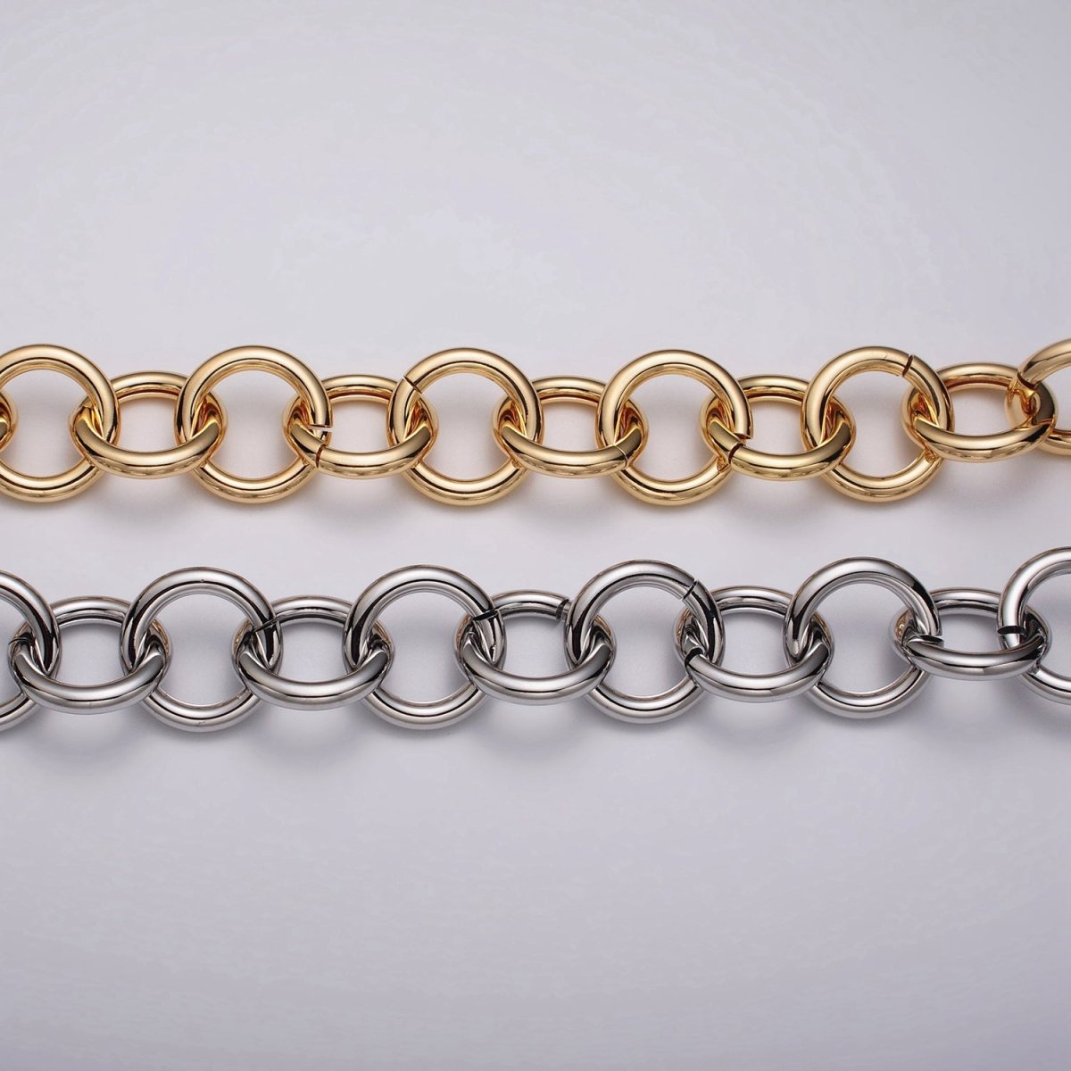 16K Gold Filled 22.5mm Rolo Statement Unfinished Chain by Yard in Gold & Silver | ROLL-1187 ROLL-1188 Clearance Pricing - DLUXCA