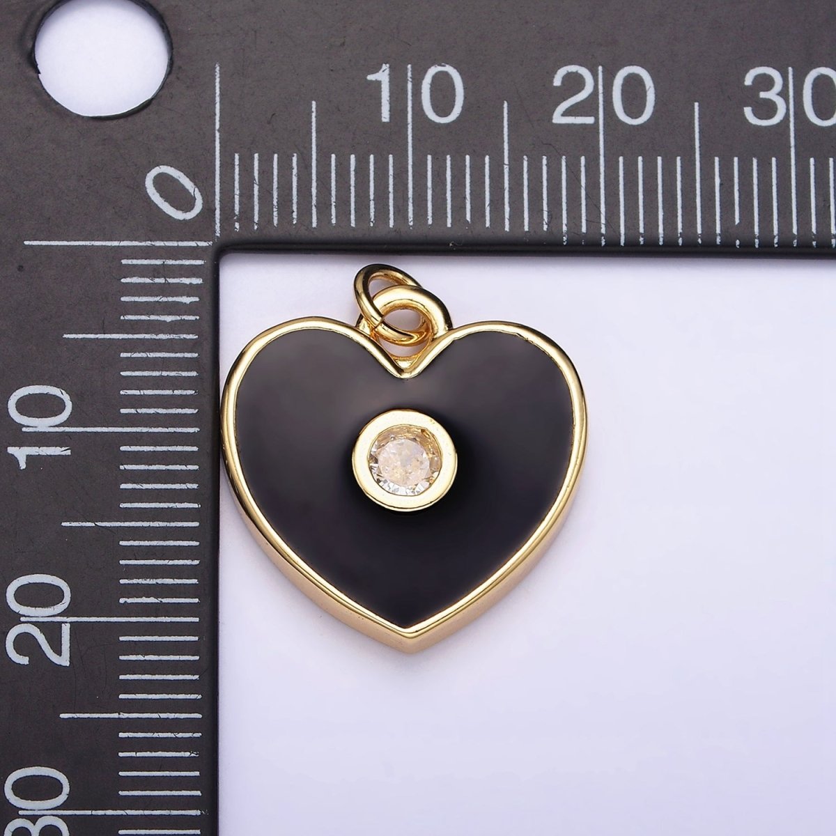 16K Gold Filled 22mm Mini Black Enamel CZ Heart Add-On Charm | AC1170 - DLUXCA
