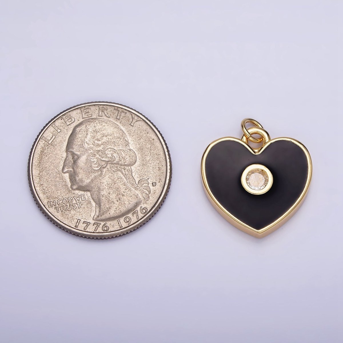 16K Gold Filled 22mm Mini Black Enamel CZ Heart Add-On Charm | AC1170 - DLUXCA