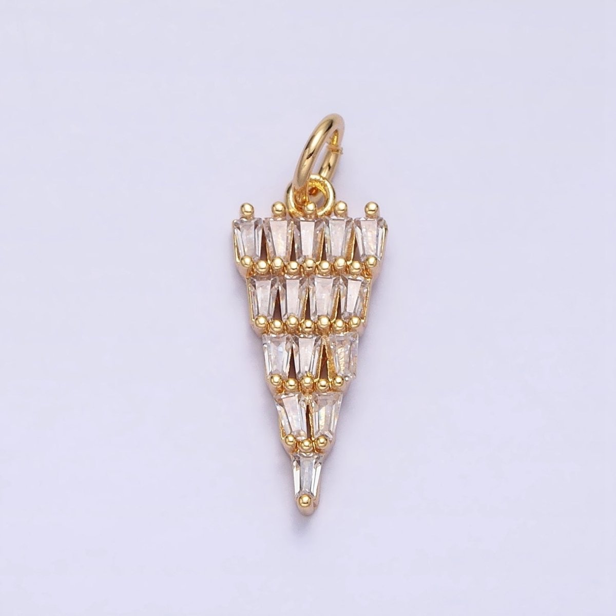 16K Gold Filled 23mm Triangle Baguette Clear CZ Charm in Silver & Gold | AC518 AC1257 - DLUXCA