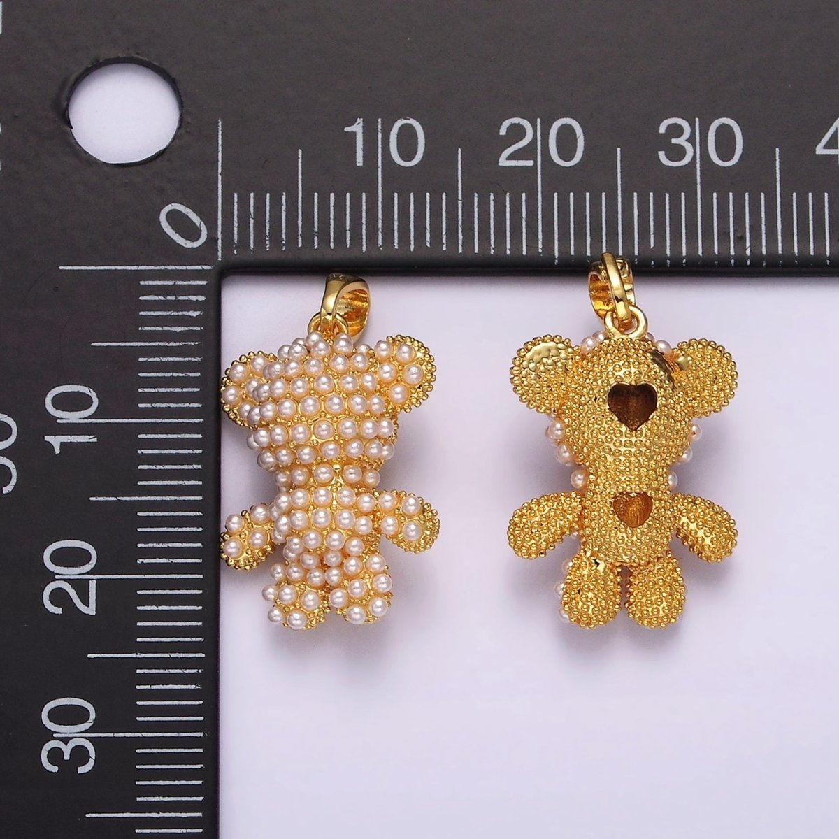 16K Gold Filled 24mm Pearl Dotted Heart Teddy Bear Animal Pendant | AH083 - DLUXCA