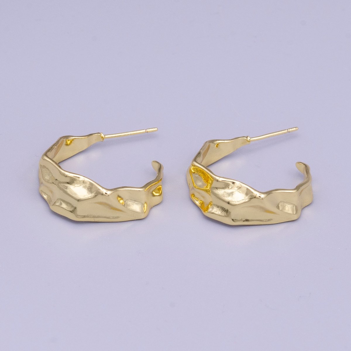16K Gold Filled 25.5mm Hammered Abstract C-Shaped Hoop Earrings | AE053 - DLUXCA