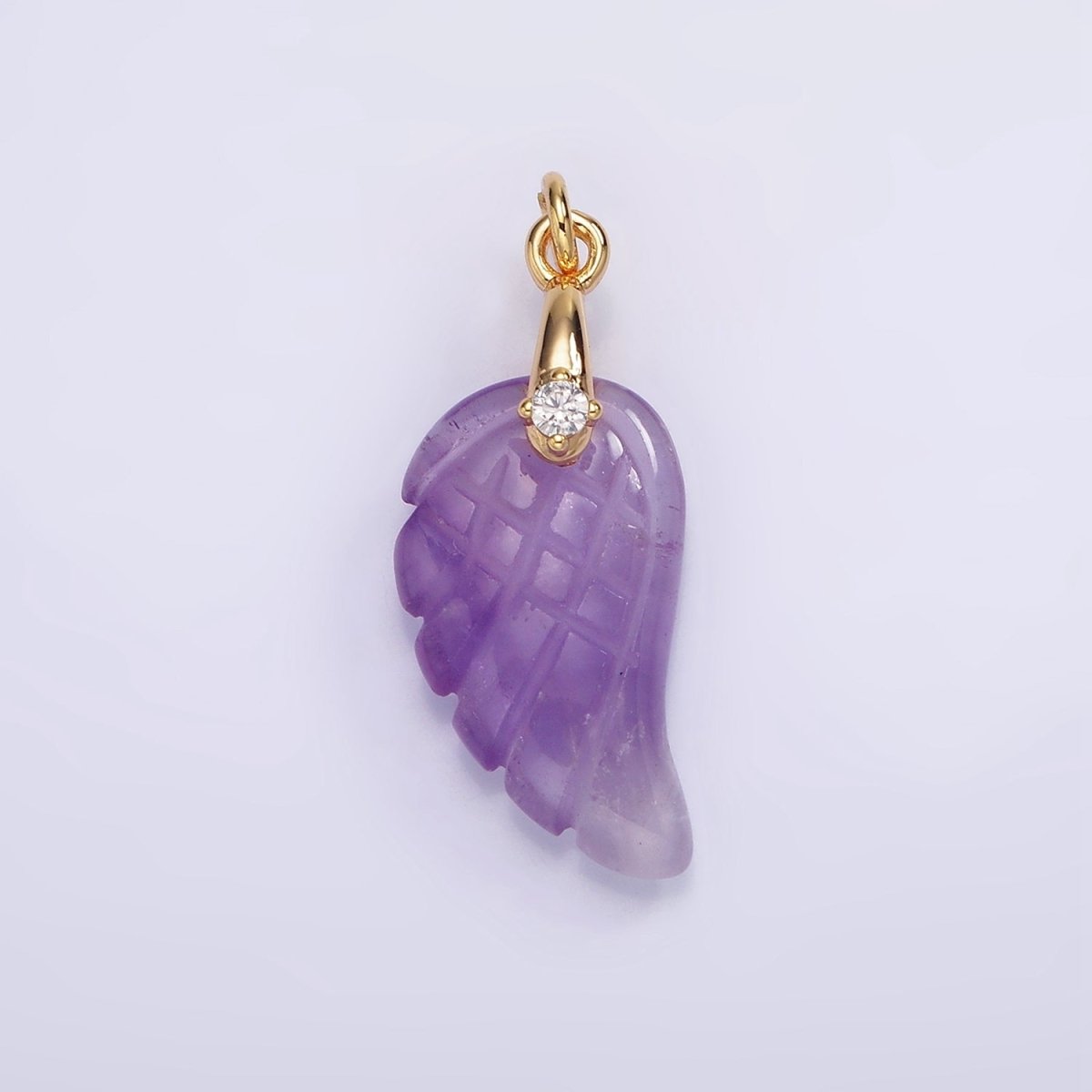 16K Gold Filled 25mm Amethyst Feather Wings CZ Bail Charm | AG298 - DLUXCA