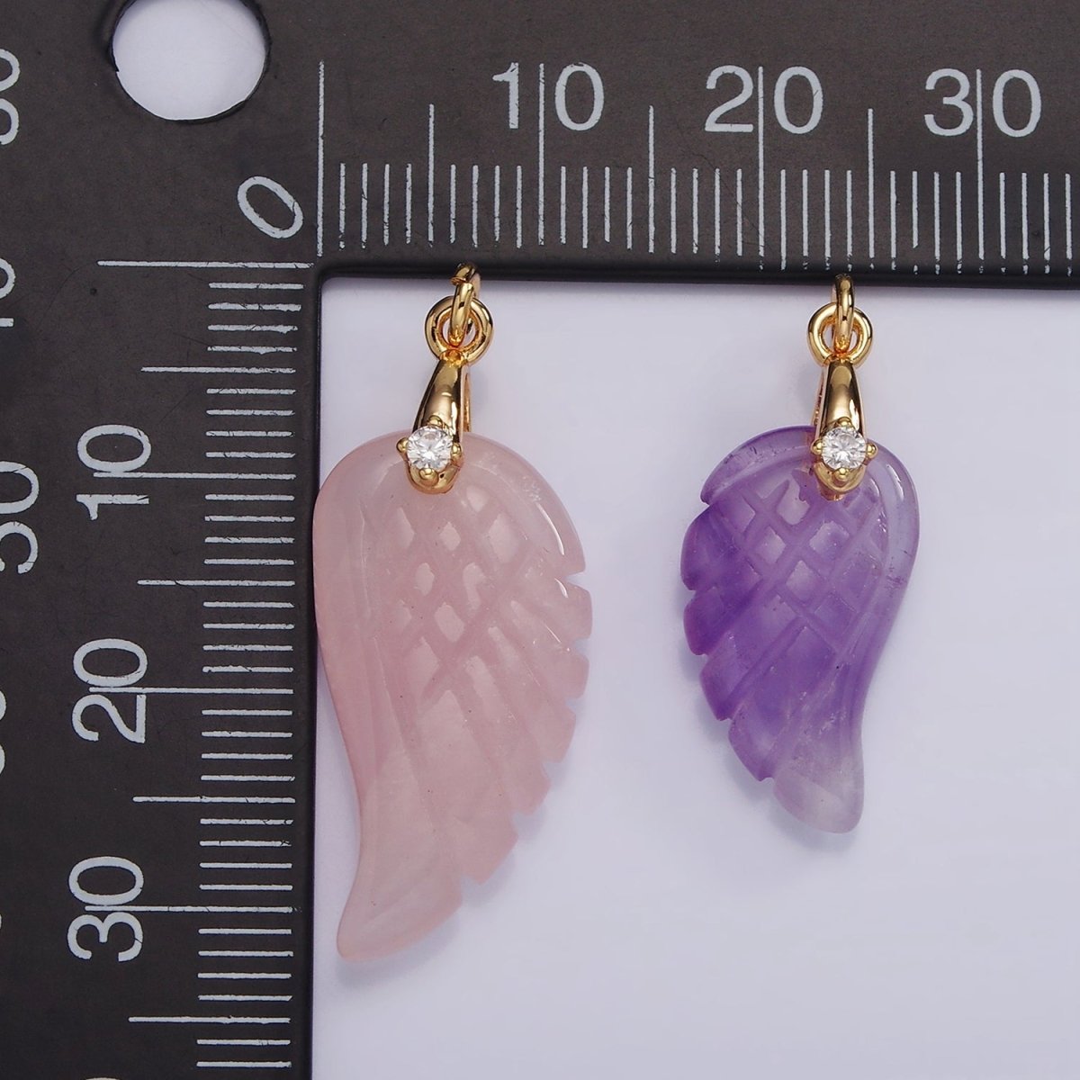 16K Gold Filled 25mm Amethyst Feather Wings CZ Bail Charm | AG298 - DLUXCA