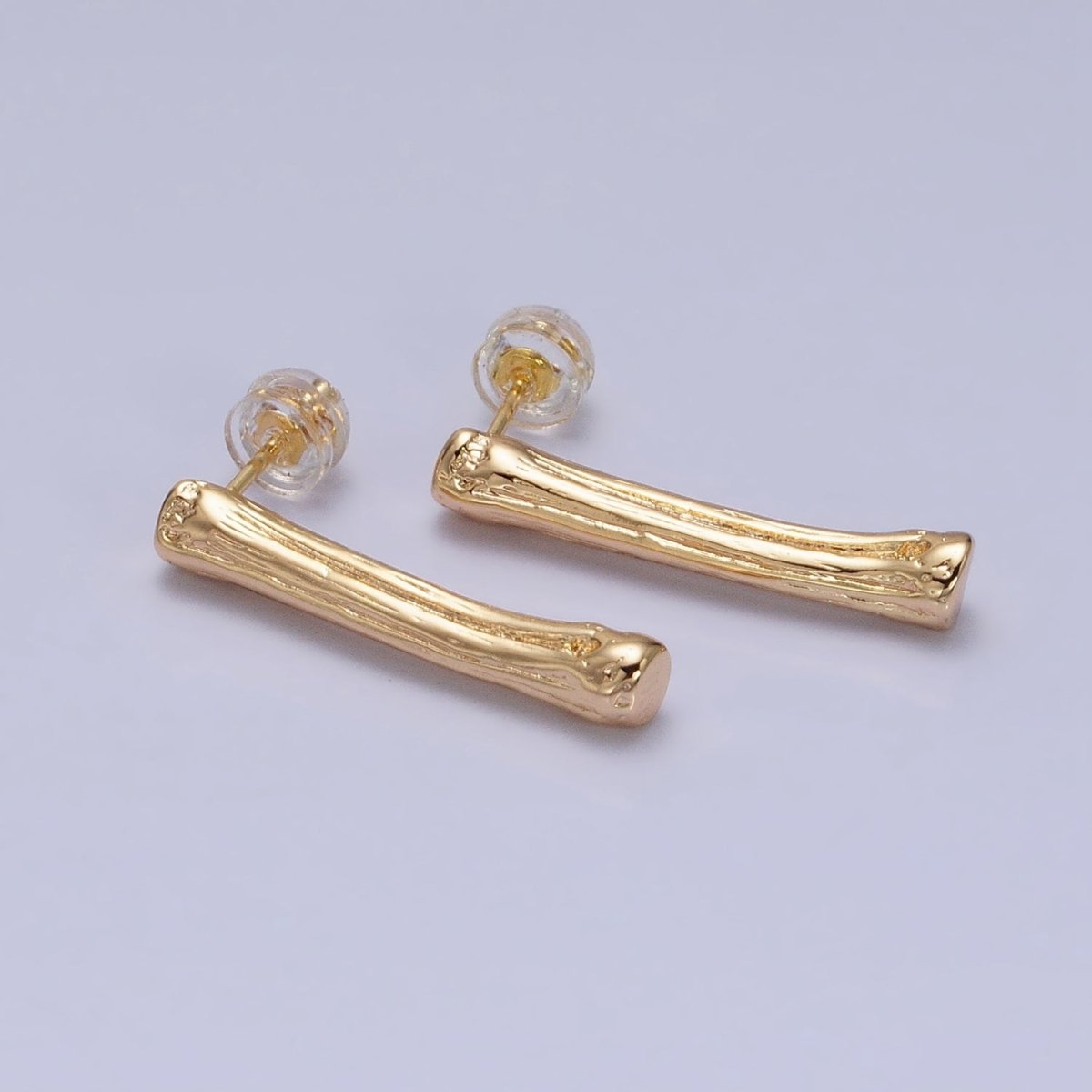 16K Gold Filled 25mm Bone Band Textured Linear Drop Stud Earrings in Gold & Silver | AD831 AD832 - DLUXCA