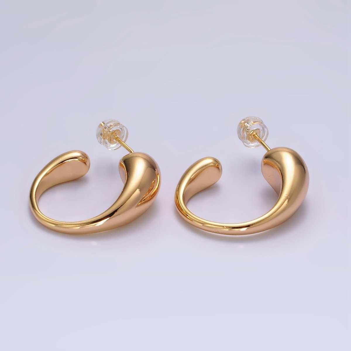 16K Gold Filled 25mm Chubby Molten Drip C-Shaped Hoop Earrings | AE890 - DLUXCA