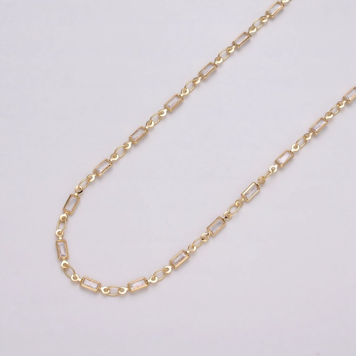 16K Gold Filled 2.5mm CZ Clear Baguette Cable Link Designed Unfinished Chain in Gold & Silver | ROLL-1340 ROLL-1375 Clearance Pricing - DLUXCA