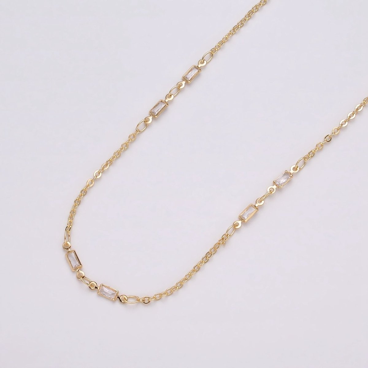 16K Gold Filled 2.5mm CZ Double Clear Baguette Cable Link Unfinished Chain in Gold & Silver | ROLL-1333 ROLL-1334 - DLUXCA