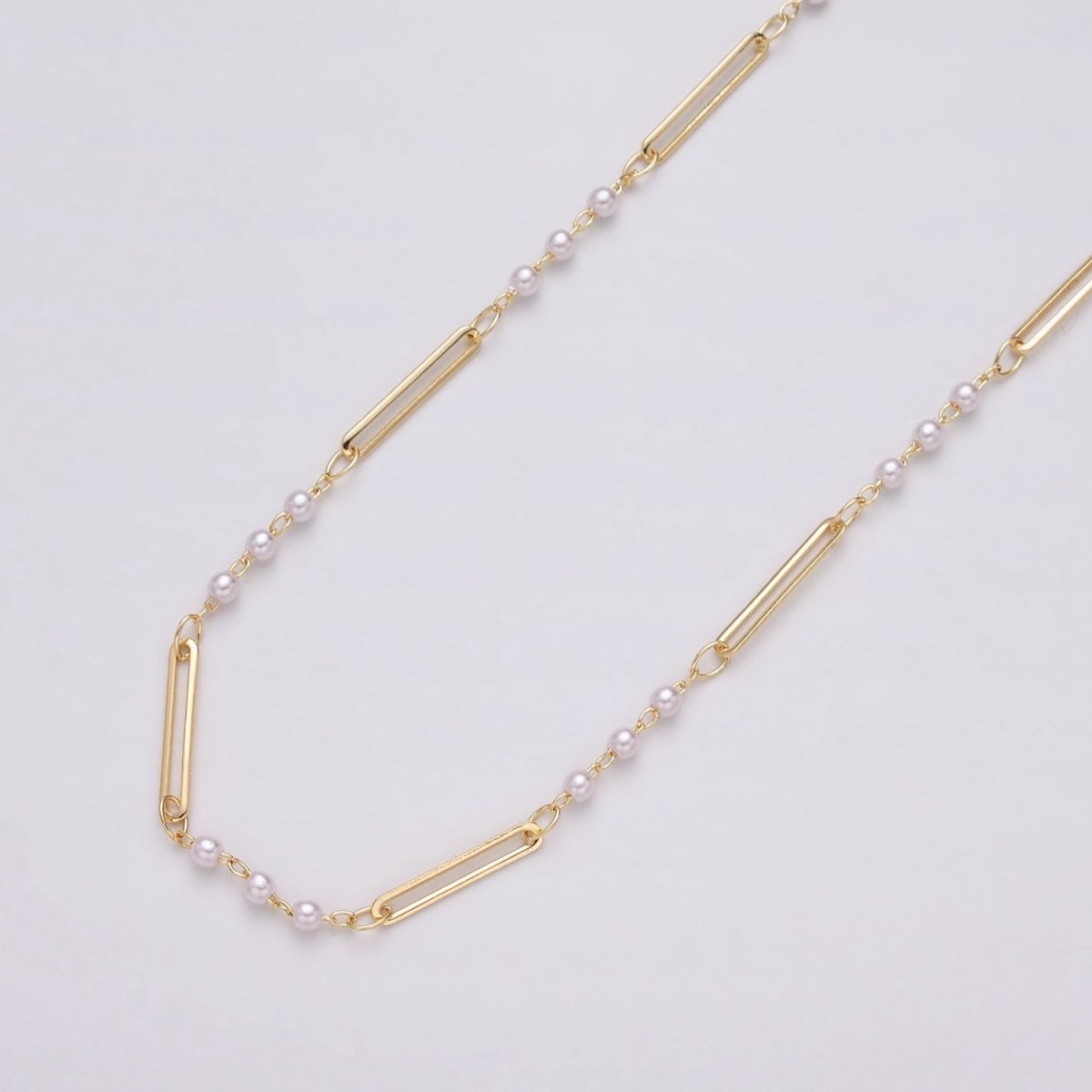 16K Gold Filled 2.5mm Designed Triple Synthetic Pearl Paperclip Link Unfinished Chain in Gold & Silver | ROLL-1335 ROLL-1336 Clearance Pricing - DLUXCA