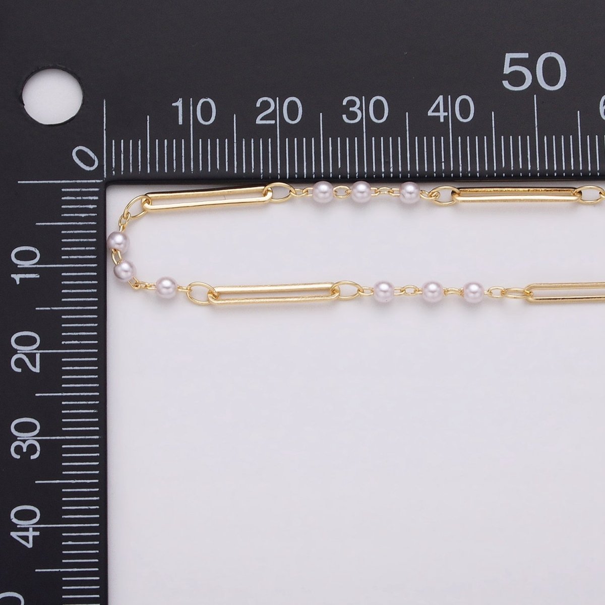 16K Gold Filled 2.5mm Designed Triple Synthetic Pearl Paperclip Link Unfinished Chain in Gold & Silver | ROLL-1335 ROLL-1336 Clearance Pricing - DLUXCA