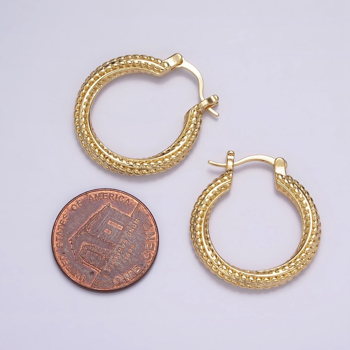 16K Gold Filled 25mm Dotted Braided Twist French Lock Latch Hoop Earrings | AE-601 - DLUXCA