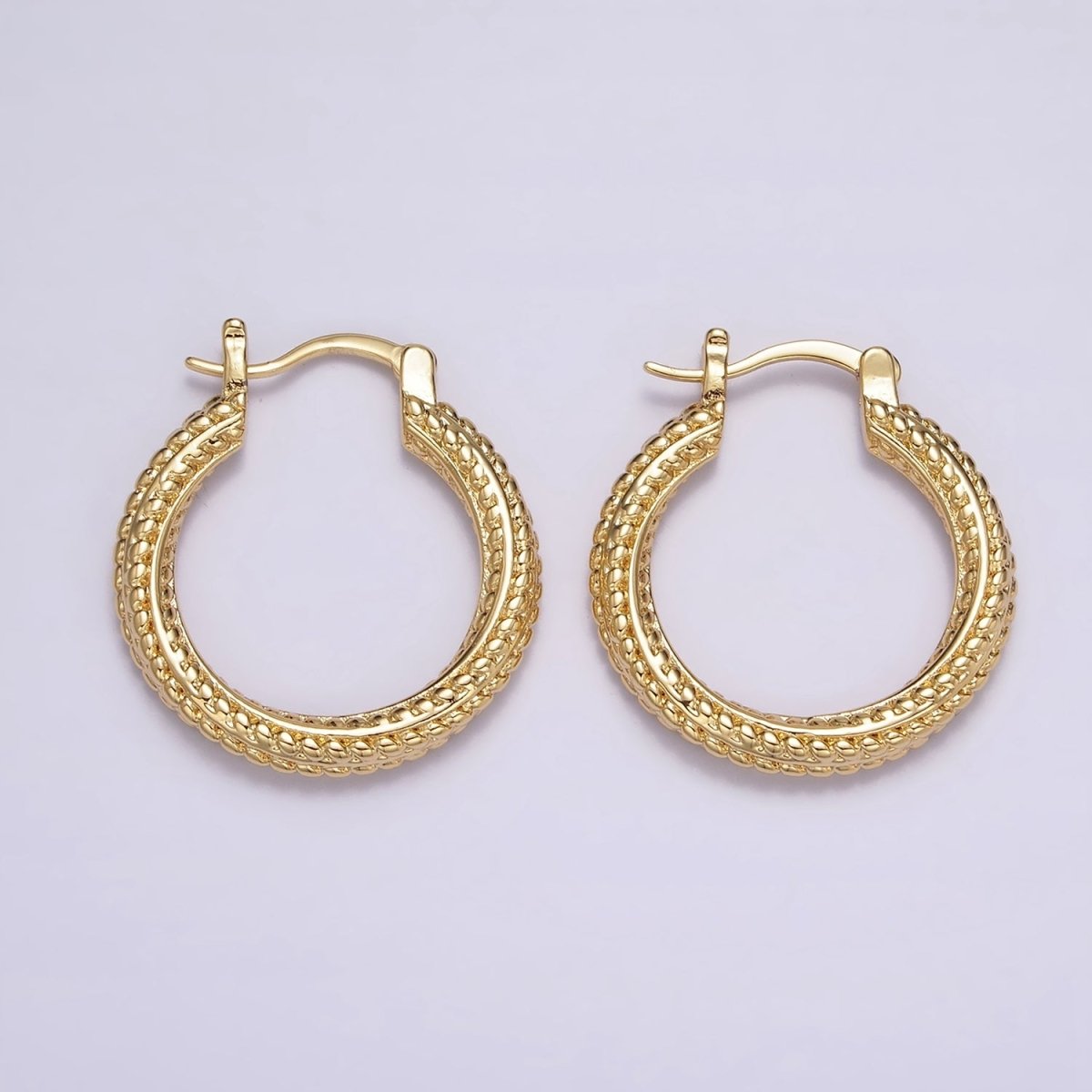 16K Gold Filled 25mm Dotted Braided Twist French Lock Latch Hoop Earrings | AE-601 - DLUXCA