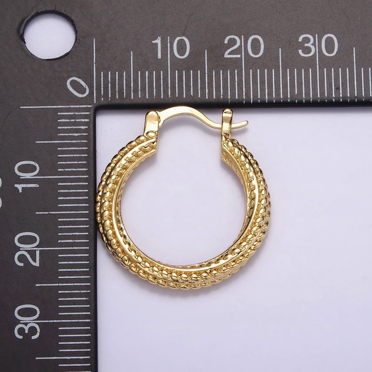 16K Gold Filled 25mm Dotted Braided Twist French Lock Latch Hoop Earrings | AE-601 - DLUXCA