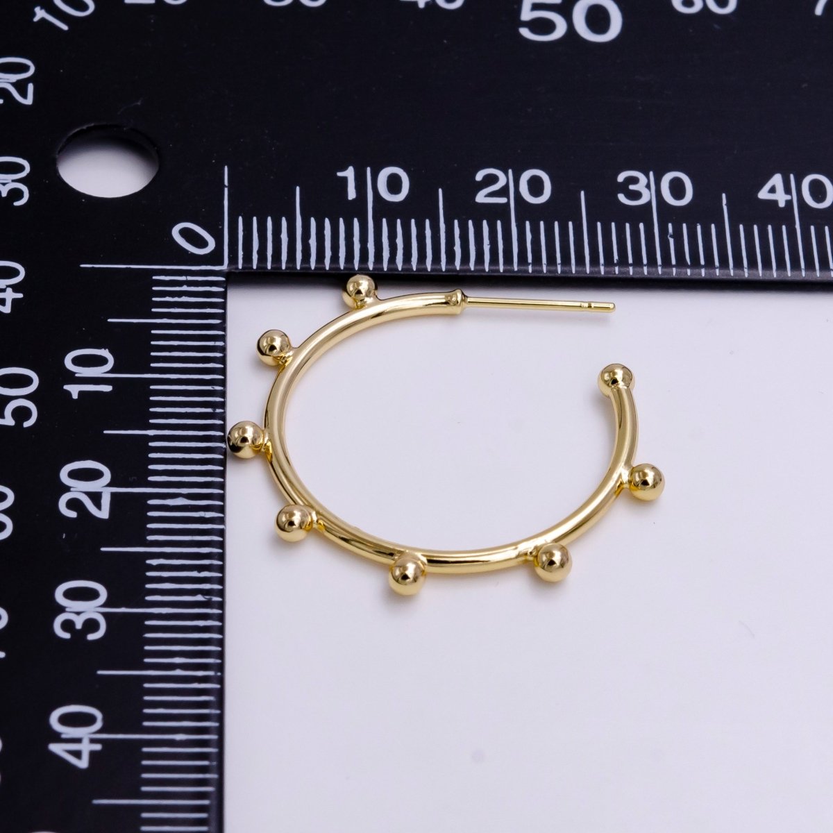 16K Gold Filled 25mm Dotted Outline C-Shaped Hoop Earrings | AE767 - DLUXCA
