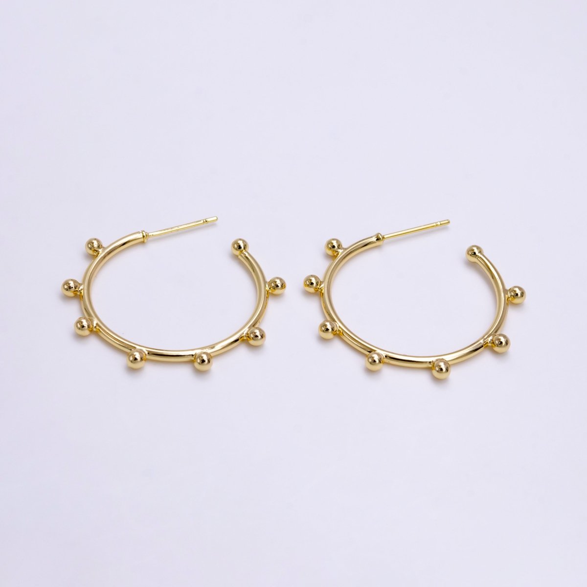16K Gold Filled 25mm Dotted Outline C-Shaped Hoop Earrings | AE767 - DLUXCA