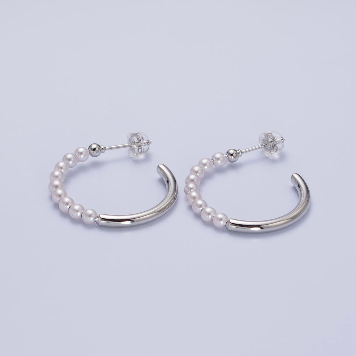 16K Gold Filled 25mm Half Pearl Hoop Earrings in Gold & Silver | AB366 AB367 - DLUXCA