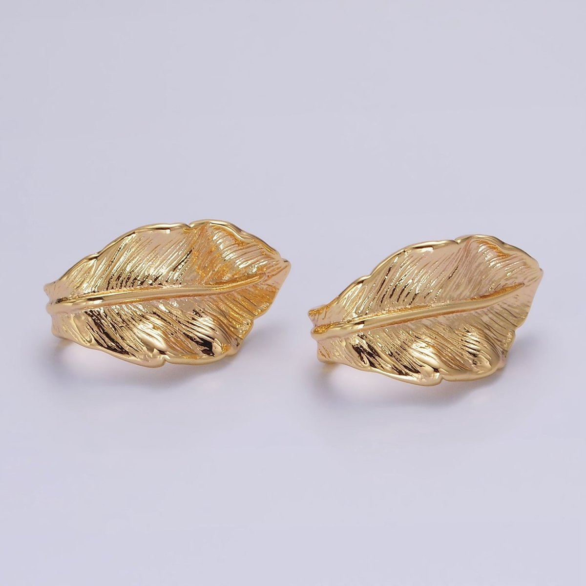 16K Gold Filled 25mm Nature Leaf Textured J-Shaped Hoop Earrings | AE889 - DLUXCA