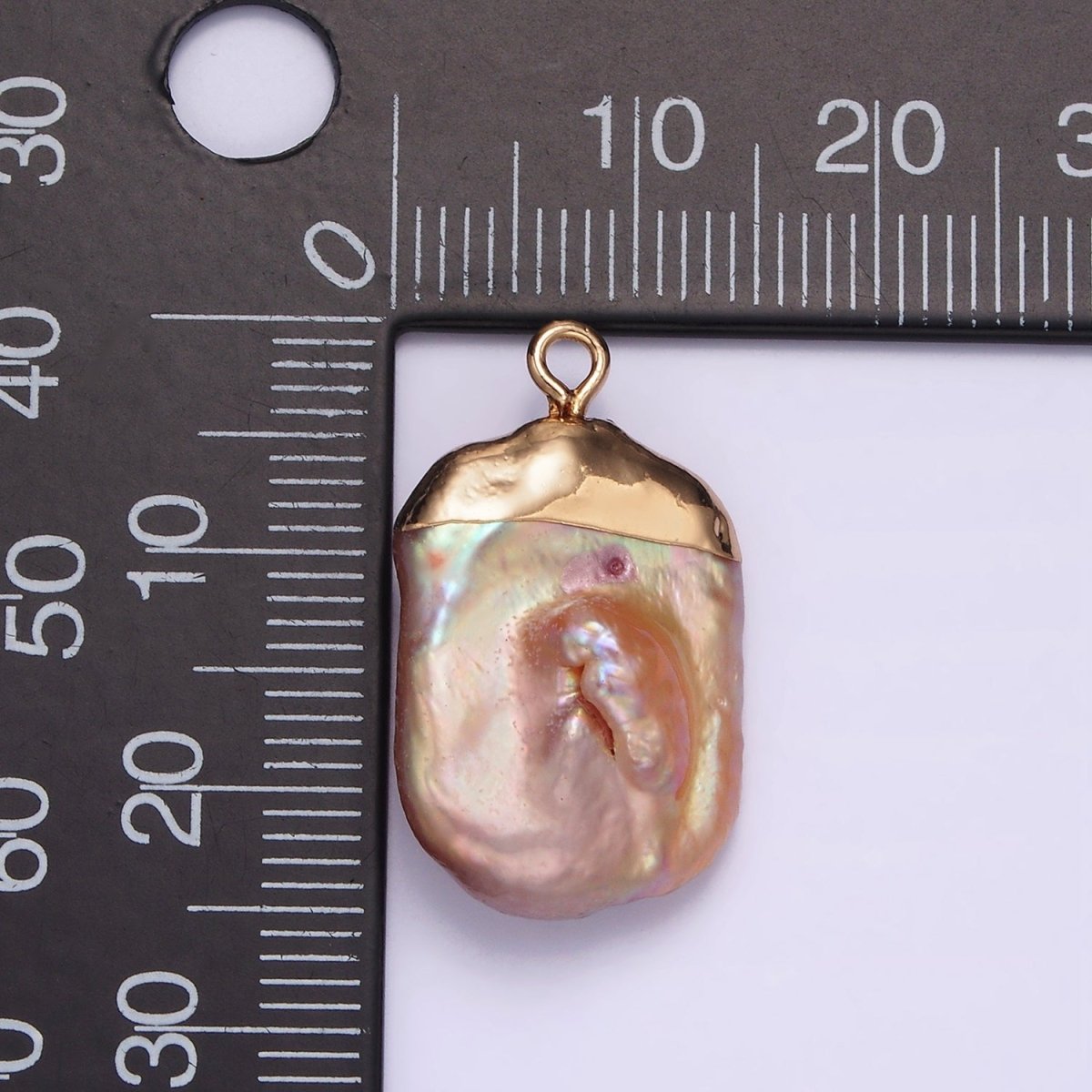 16K Gold Filled 25mm Pink Blush Baroque Freshwater Pearl Dipped Charm | P1620 - DLUXCA