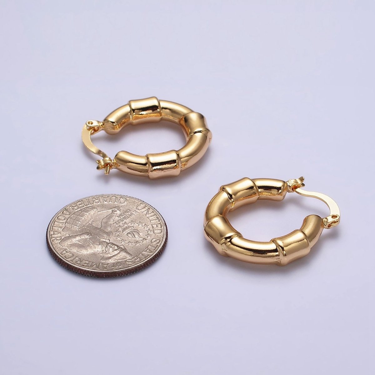 16K Gold Filled 25mm Triple Wide Wrap French Lock Latch Hoop Earrings | AE085 - DLUXCA