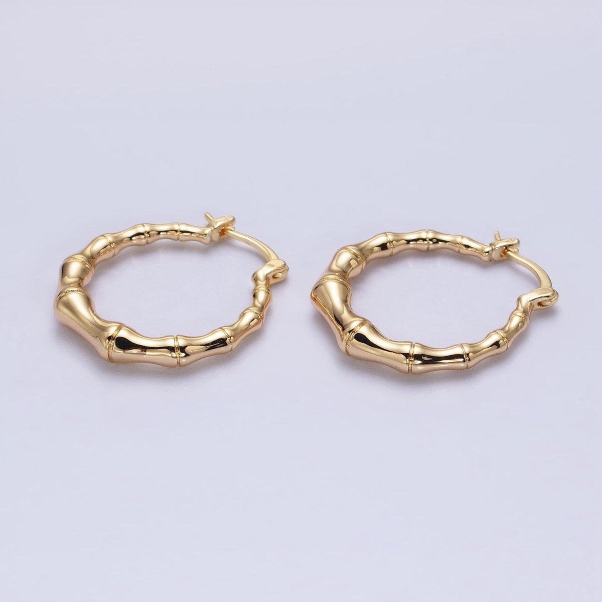 16K Gold Filled 26mm Bamboo Hoop French Lock Latch Earrings in Gold & Silver | AB1482 AB1483 - DLUXCA
