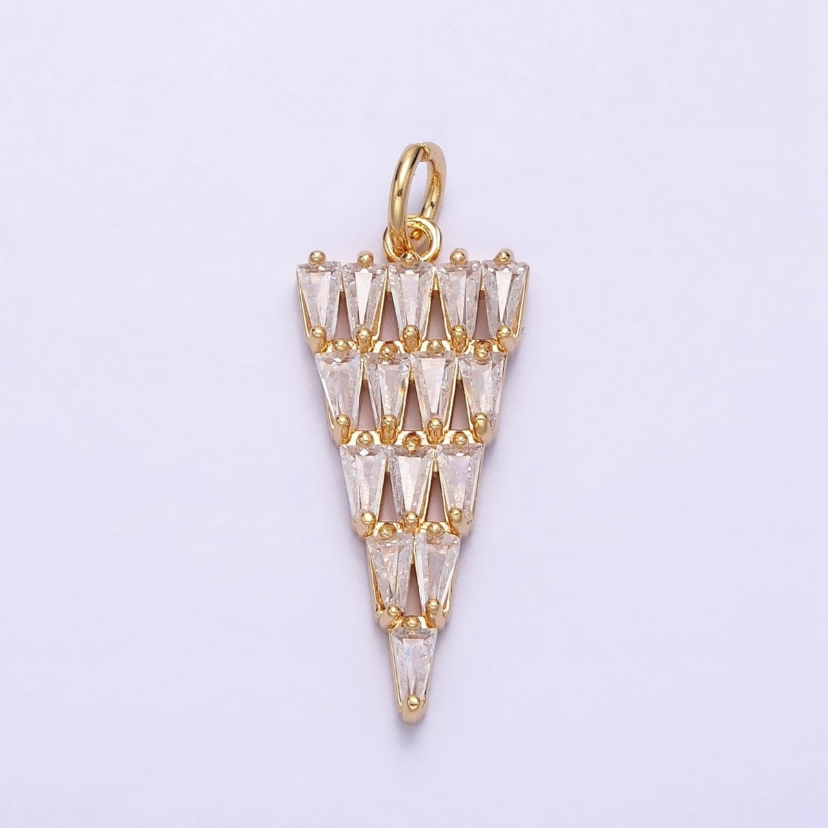 16K Gold Filled 26mm Triangle Baguette Clear CZ Charm in Gold & Silver | AC1189 AC1190 - DLUXCA