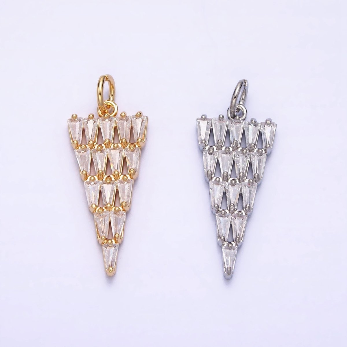 16K Gold Filled 26mm Triangle Baguette Clear CZ Charm in Gold & Silver | AC1189 AC1190 - DLUXCA