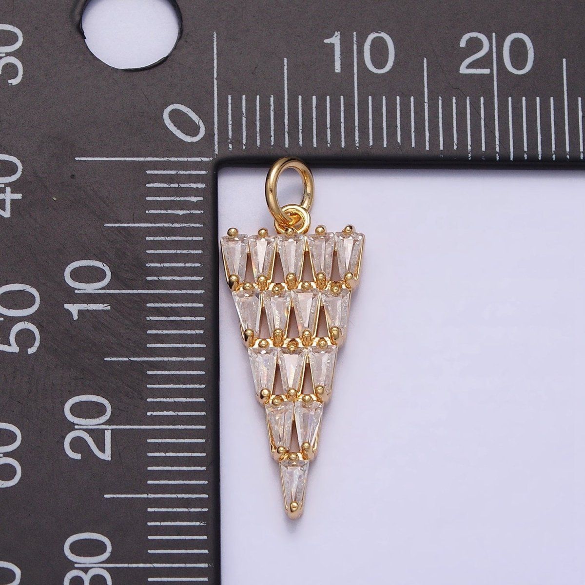 16K Gold Filled 26mm Triangle Baguette Clear CZ Charm in Gold & Silver | AC1189 AC1190 - DLUXCA