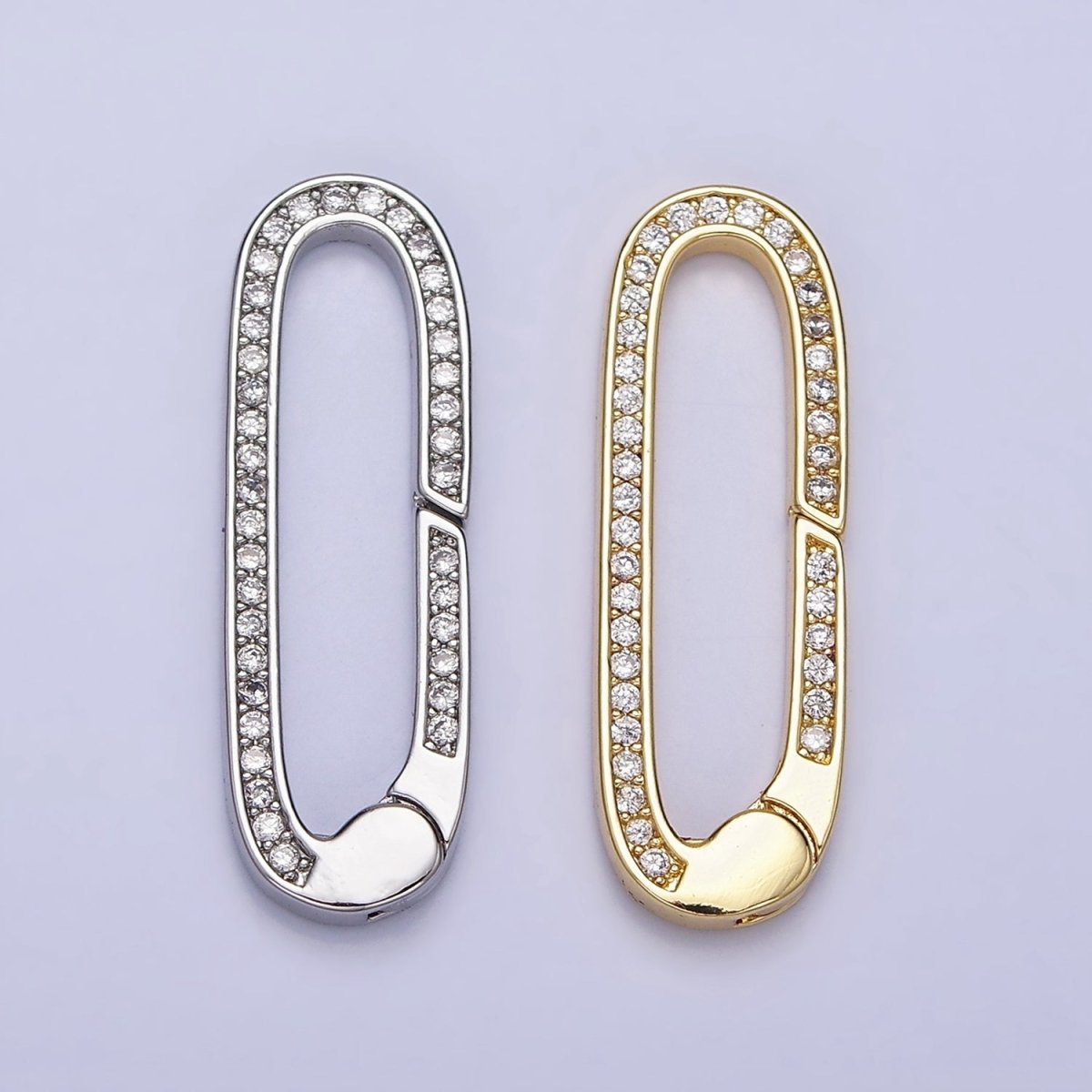 16K Gold Filled 27.3mm Oblong Micro Paved CZ Spring Gate Jewelry Supply in Gold & Silver | Z-032 Z-392 - DLUXCA