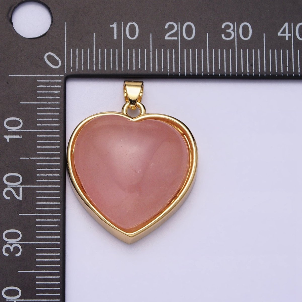 16K Gold Filled 29mm Heart Rose Quartz Natural Gemstone Valentine Pendant | AA381 - DLUXCA