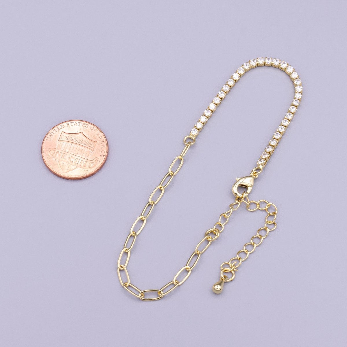 16K Gold Filled 2mm Half Tennis Half Paperclip 7 Inch Chain Bracelet | WA-1809 Clearance Pricing - DLUXCA