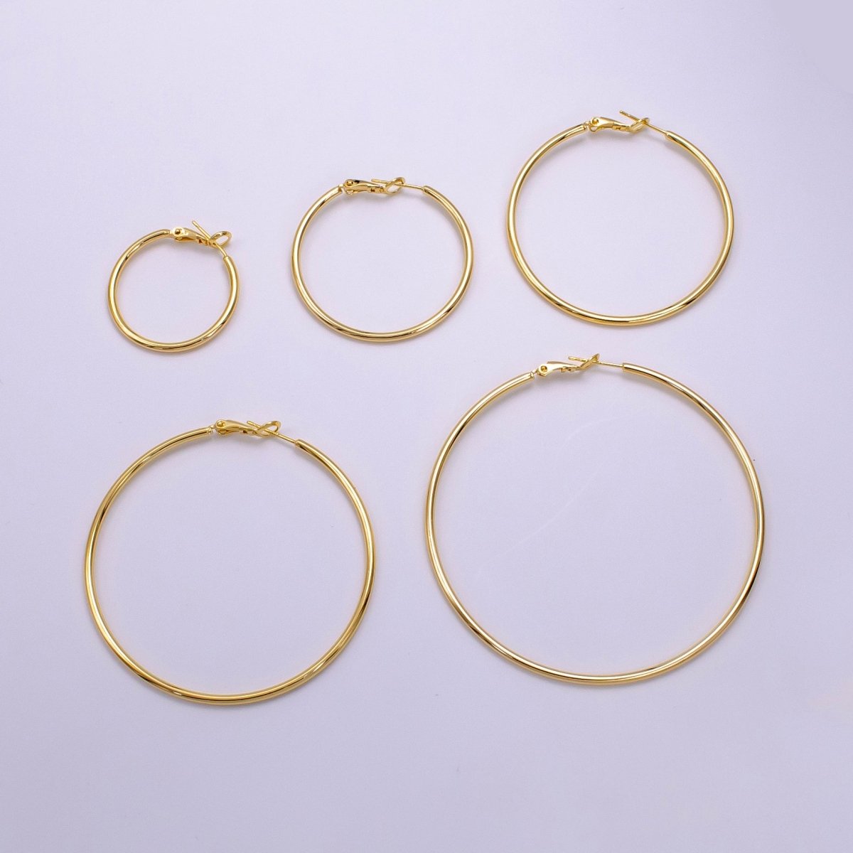 16K Gold Filled 30mm, 40mm, 50mm, 60mm, 70mm Minimalist Hinge-Hoop Earrings | AB1281 - AB1285 - DLUXCA