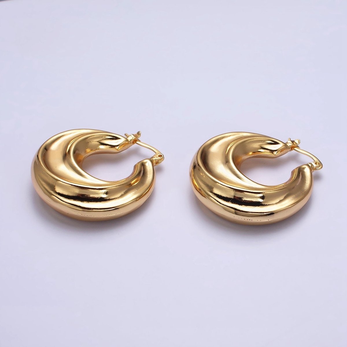 16K Gold Filled 30mm Chubby Twirl French Lock Latch Hoop Earrings | AE084 - DLUXCA