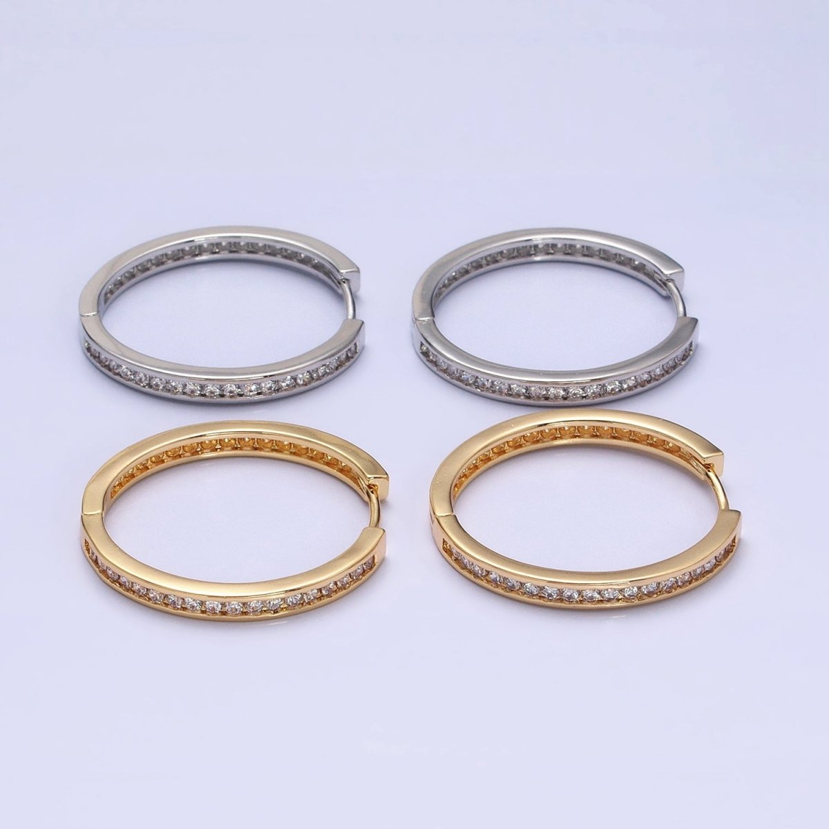 16K Gold Filled 30mm Clear CZ Lined Endless Hoop Earrings in Gold & Silver | AD1193 - AD11196 - DLUXCA