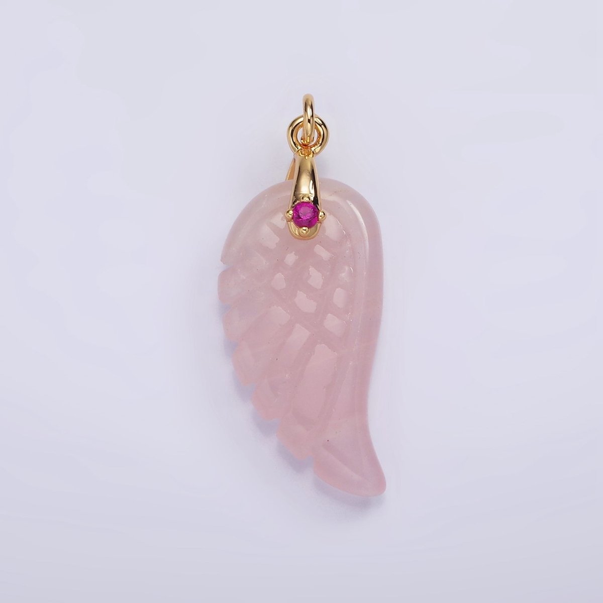 16K Gold Filled 30mm Clear Quartz, Rose Quartz Feather Wings CZ Bail Charm | AG294 - AG297 - DLUXCA