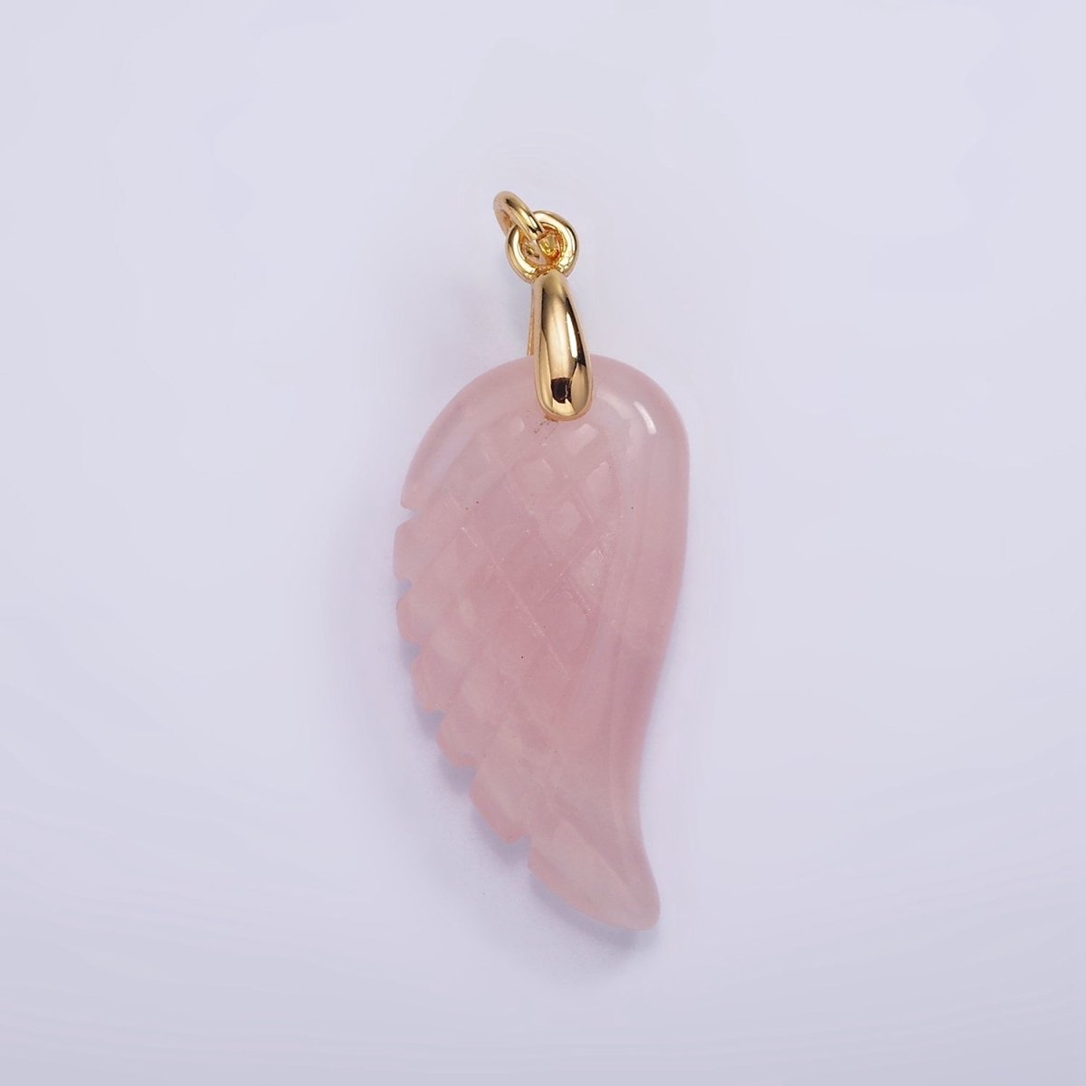 16K Gold Filled 30mm Clear Quartz, Rose Quartz Feather Wings CZ Bail Charm | AG294 - AG297 - DLUXCA