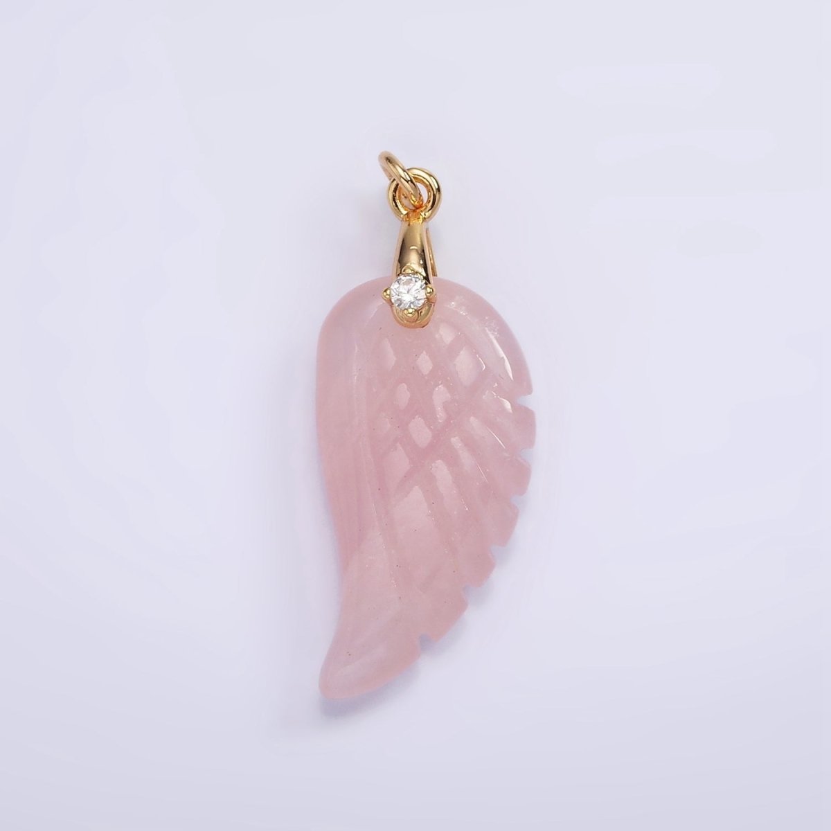 16K Gold Filled 30mm Clear Quartz, Rose Quartz Feather Wings CZ Bail Charm | AG294 - AG297 - DLUXCA