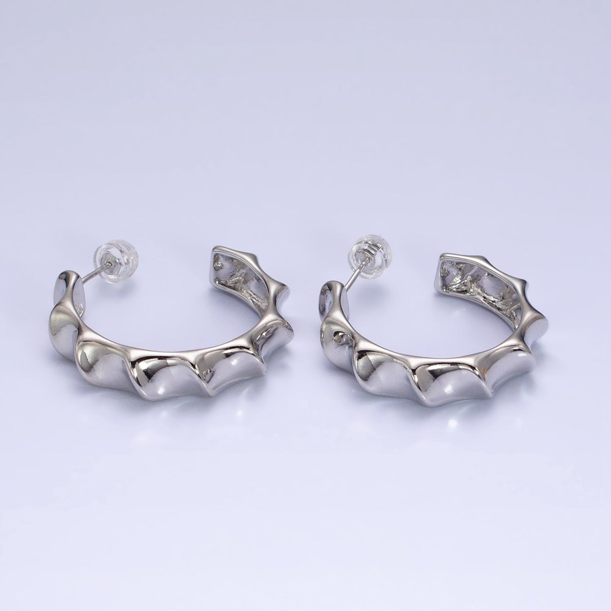 16K Gold Filled 30mm Curve Edged Geometric C-Shaped Hoop Earrings in Gold & Silver | AE025 AE026 - DLUXCA