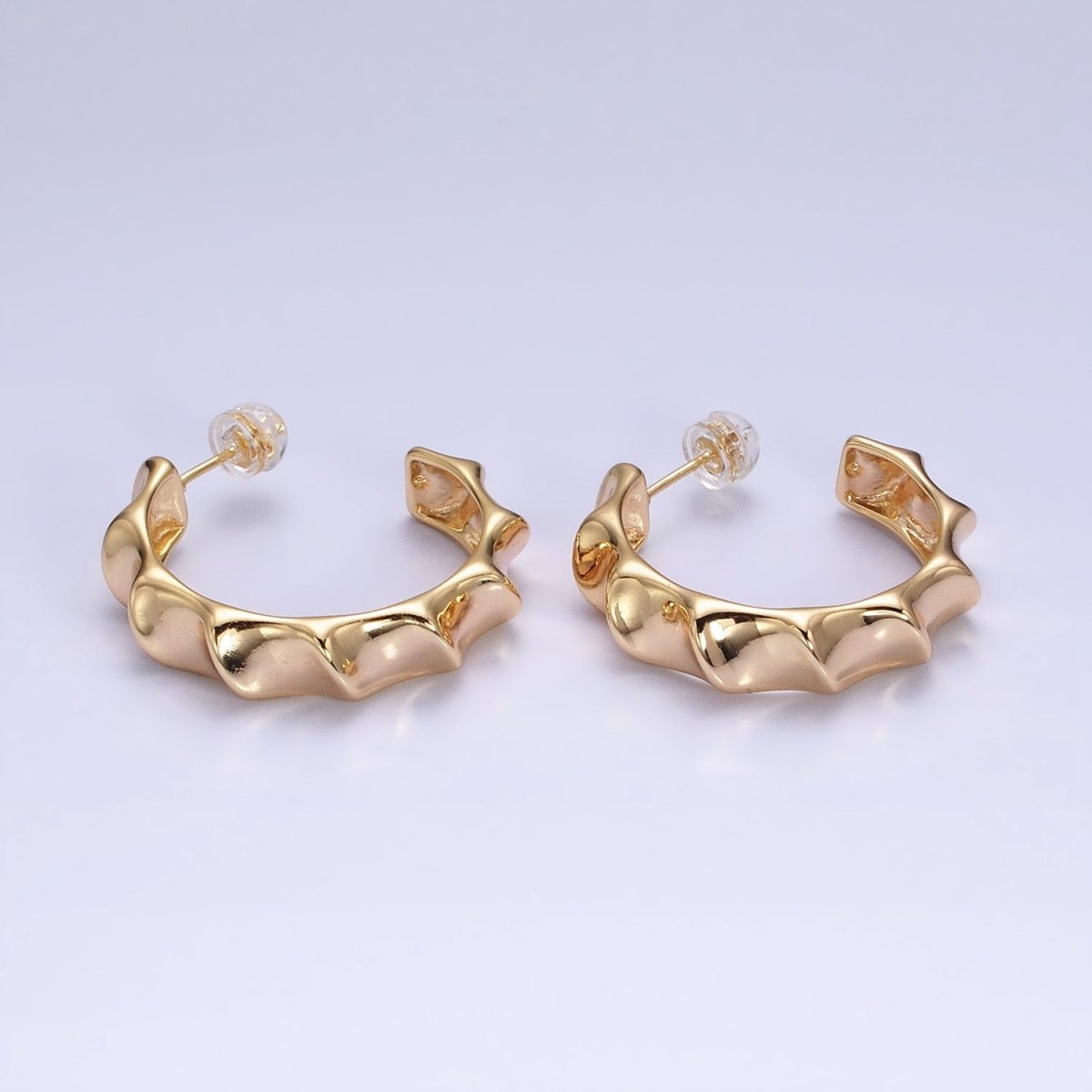 16K Gold Filled 30mm Curve Edged Geometric C-Shaped Hoop Earrings in Gold & Silver | AE025 AE026 - DLUXCA