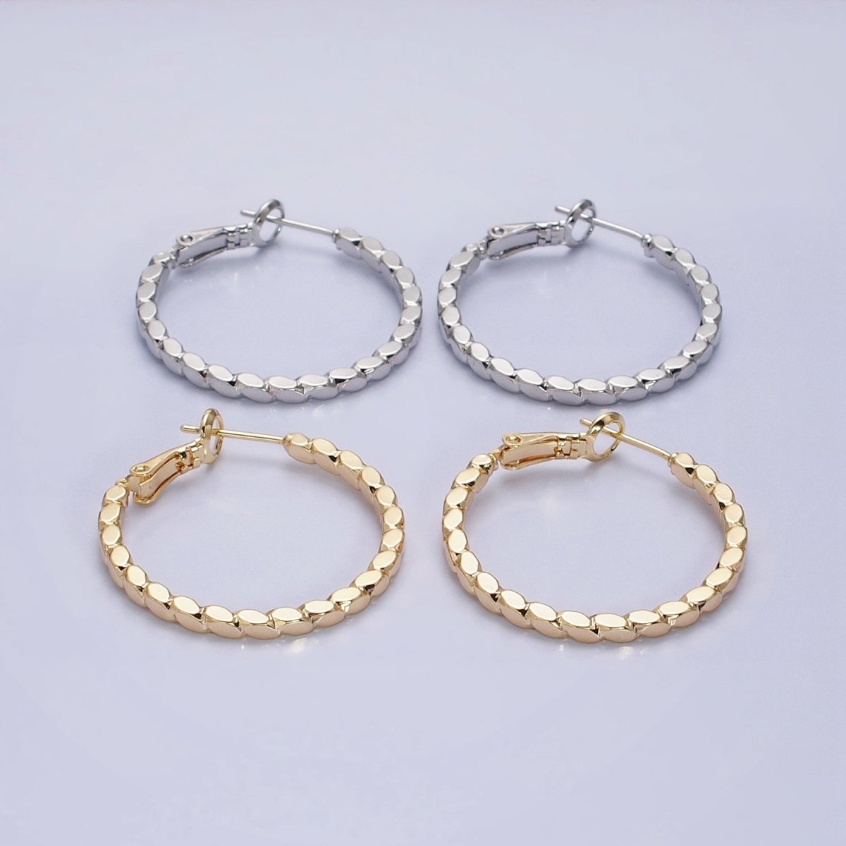 16K Gold Filled 30mm Geometric Oval Lined Hinge Hoop Earrings in Gold & Silver | AB1425 AB1426 - DLUXCA