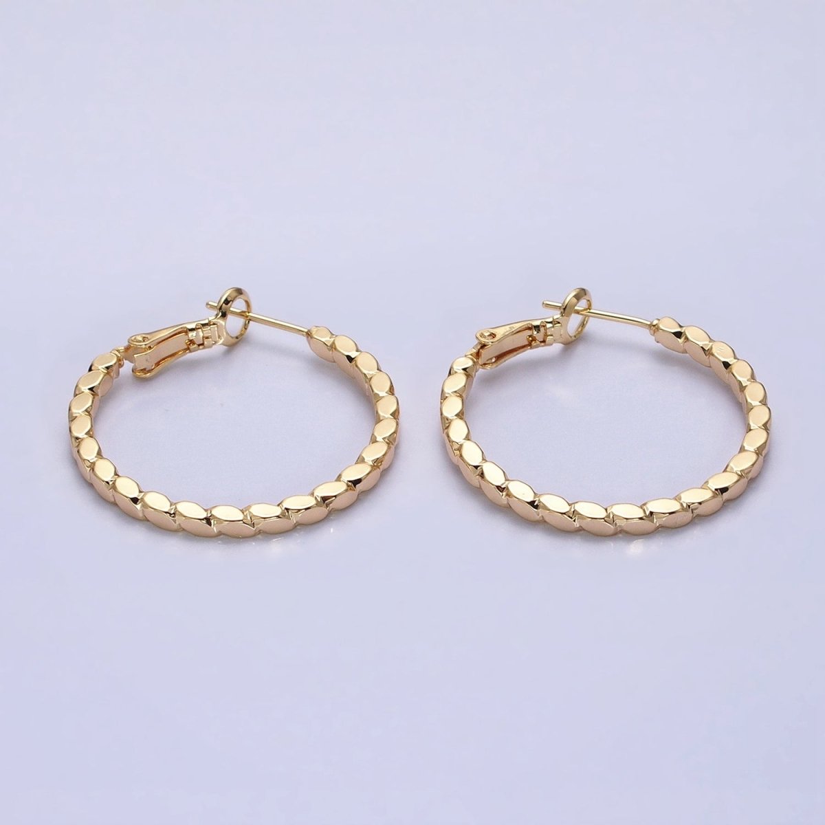 16K Gold Filled 30mm Geometric Oval Lined Hinge Hoop Earrings in Gold & Silver | AB1425 AB1426 - DLUXCA