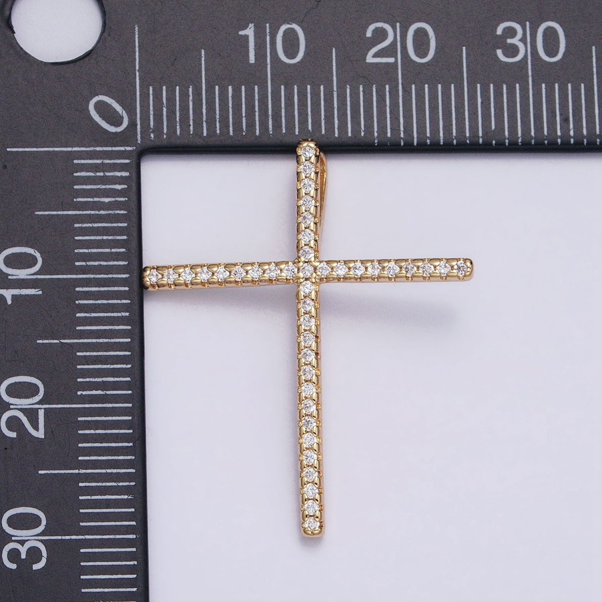 16K Gold Filled 30mm Latin Cross Religious Micro Paved CZ Back Loop Pendant in Gold & Silver | AA373 AA374 - DLUXCA