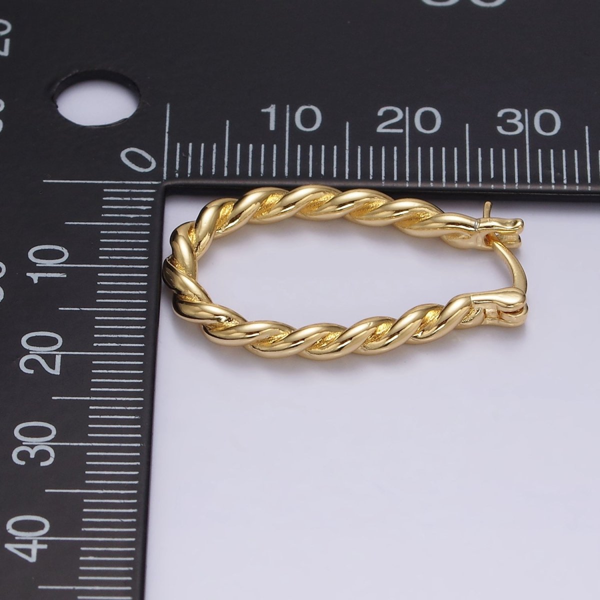 16K Gold Filled 30mm Oblong Twisted Rope French Lock Latch Hoop Earrings | AE604 - DLUXCA